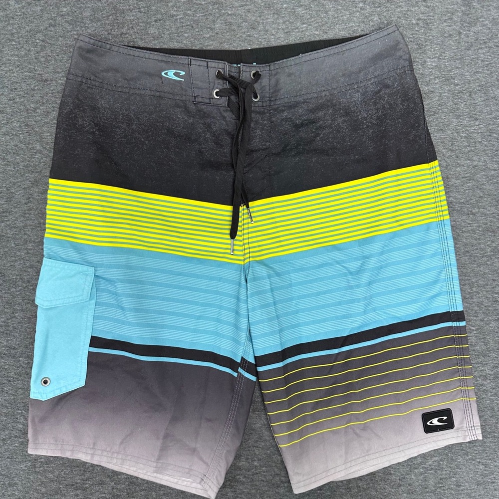 O'Neill Hybrid Swim Black Blue Trunks Striped Board‎ Shorts Beach Surf Size 32 - Picture 12 of 12